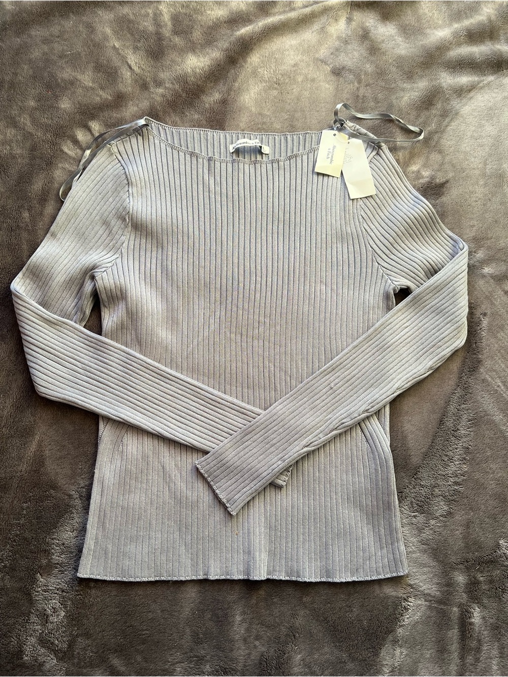 Abercrombie & Fitch Light Gray Ribbed Boatneck Sweater